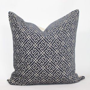 Navy Blue and Cream Printed Accent Decorative Throw Pillows